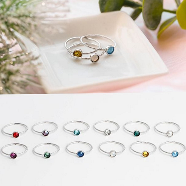 웨이브 탄생석 반지 우정 데일리 반지 여자친구 선물 - 상품 이미지