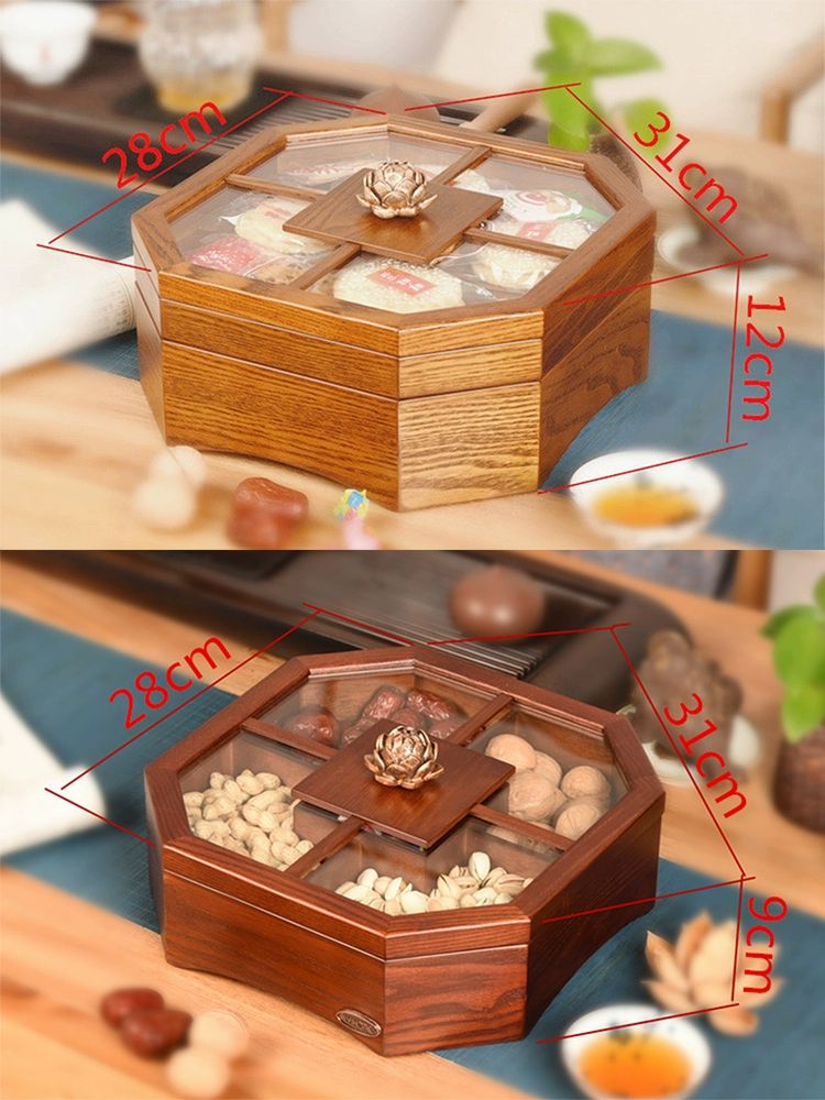 구절판 그릇 나무 투명 빈티지 옻칠 나눔 반찬 식기 칸막이 반찬접시 사각 뚜껑 캔디박스 - 상세 이미지 5