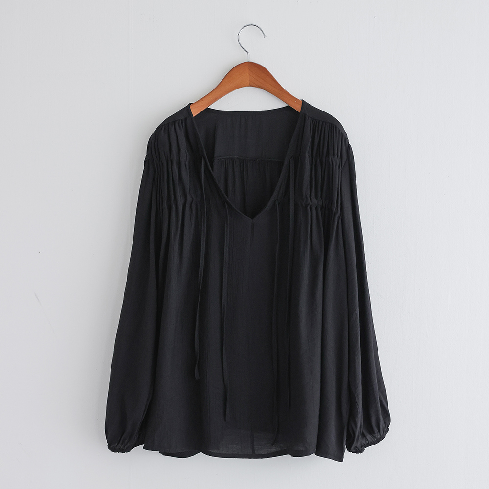 주름 셔링 리본 여유핏 블라우스 마빈 이미지 8