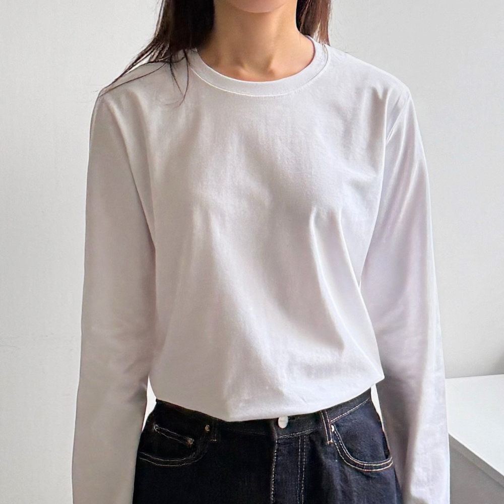 루즈핏 코튼 스판 무지 기본 여성 봄 여름 티셔츠 면 라운드 레이어드 이너티 여자 긴팔티 이미지 2