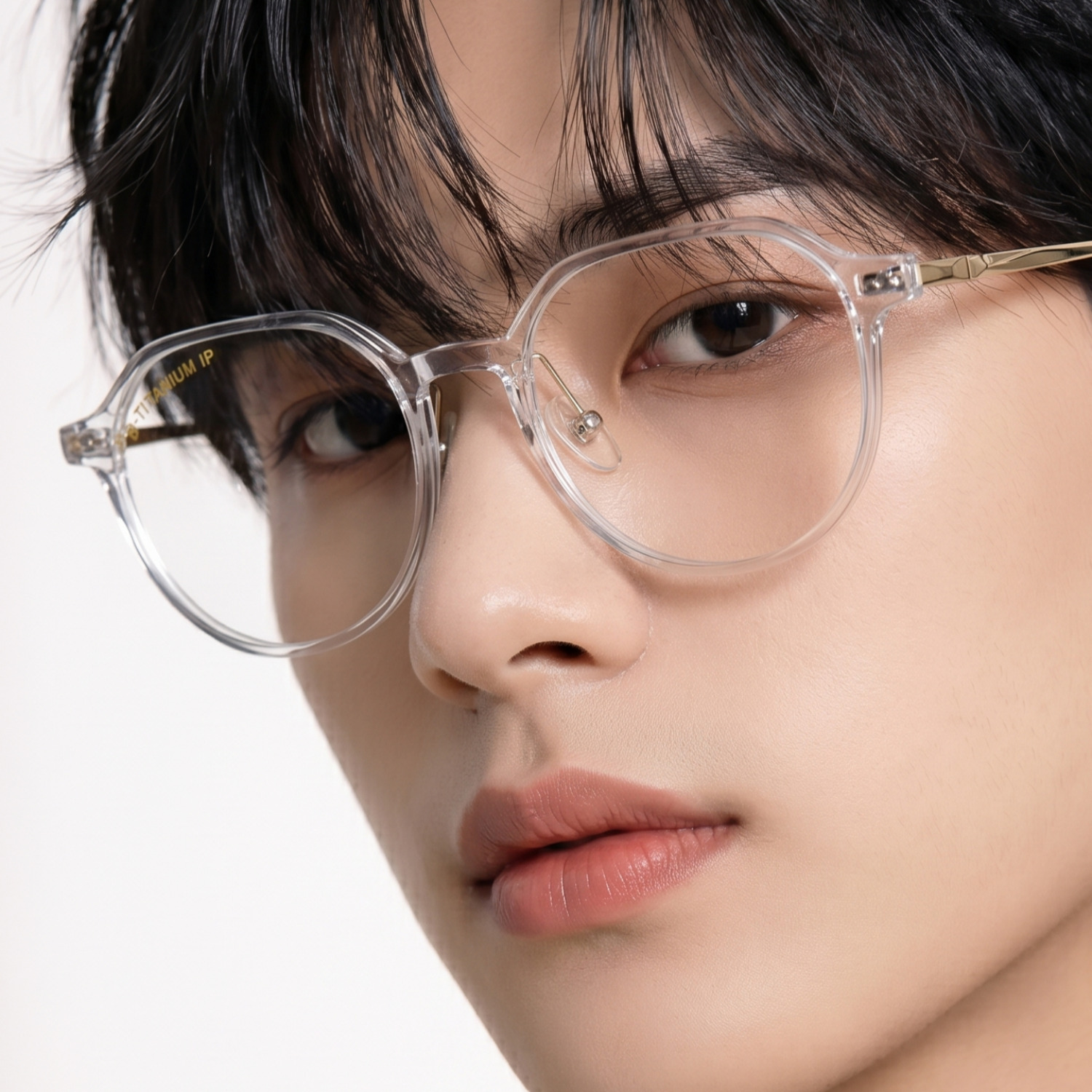 가벼운 티타늄 얇은 뿔테안경 다각형 블루라이트차단 검정 투명안경테 - 상세 이미지 3