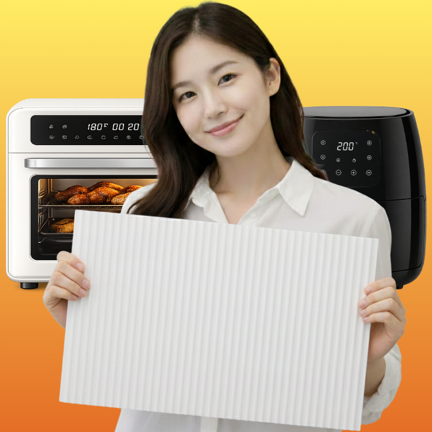 두꺼운 에어프라이어 전용 매트 열차단 받침대 상판 보호 실리콘 깔개 대형, 화이트 - 상품 이미지