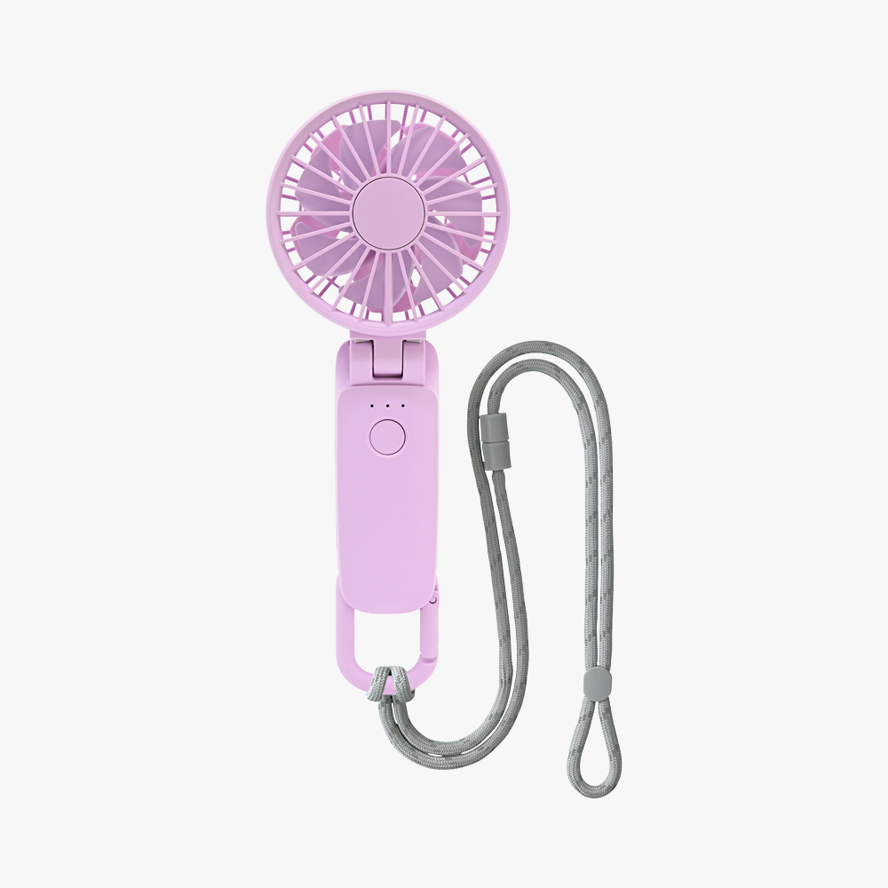 일본 리듬 휴대용선풍기 퍼플 미니 접이식 손선풍기 2중 날개 저소음 카라비너 핸디 목걸이 - 상세 이미지 3