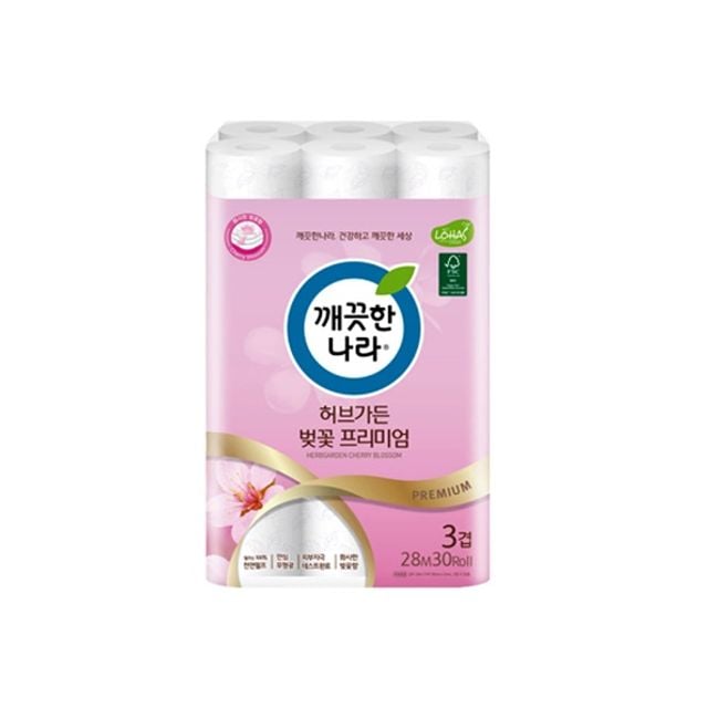 깨끗한나라 허브가든 벚꽃프리미엄 롤 화장지 30롤 - 상품 이미지