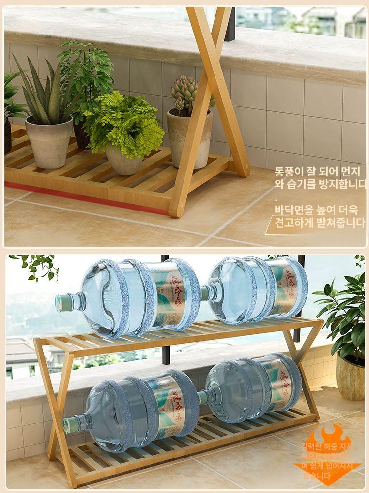 접이식 화분 다이 인테리어 선반 공간활용 원목 2단 폴딩 거실 대나무 빈티지 - 상세 이미지 3
