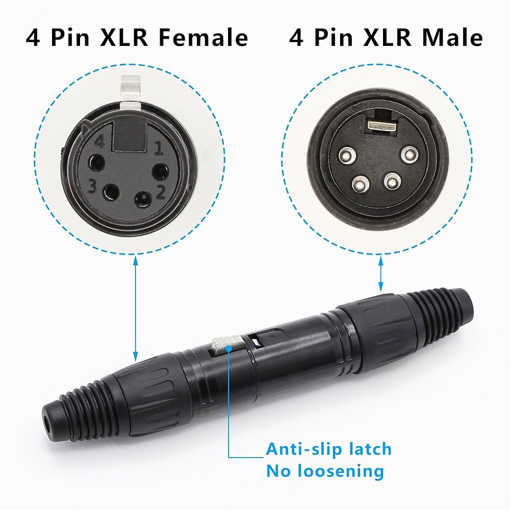 칼라우도 4핀 XLR 케이블 커넥터 남녀 플러그 마이크 오디오 어댑터, 블랙, 2쌍(M+F) - 상세 이미지 2