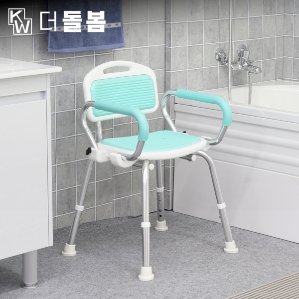 강원전자 더돌봄 팔걸이스윙 목욕의자 노인 어르신용 샤워의자 (민트) - 상품 이미지