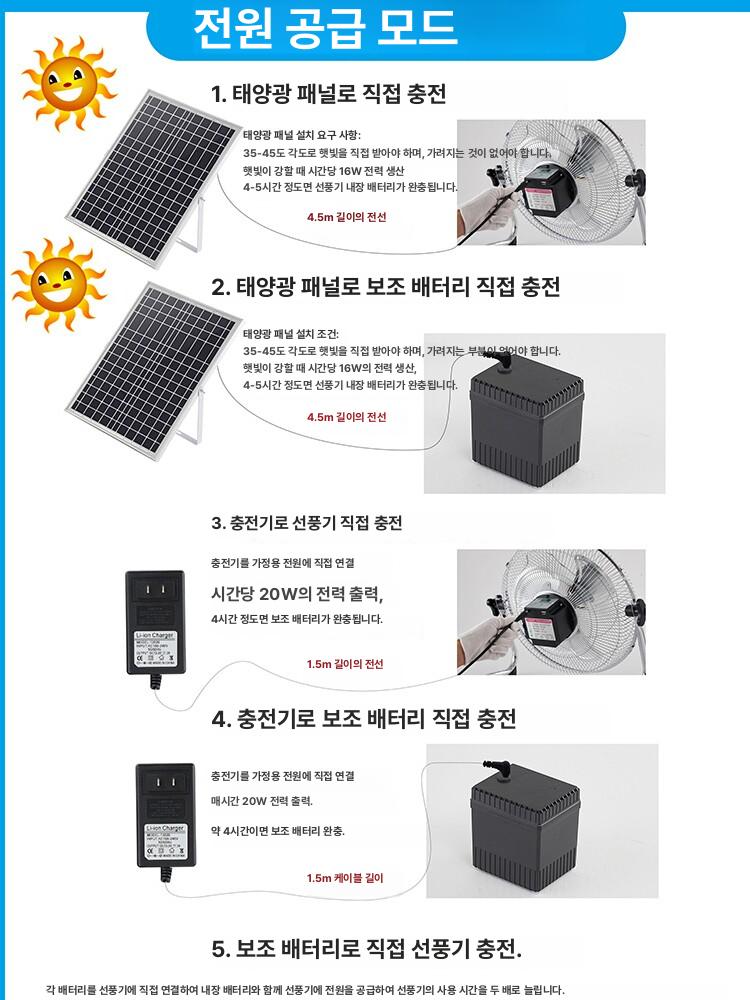 태양광 선풍기 야외 여름 아웃도어 해변 휴대용 팬 차박 캠핑 공기 순환 - 상세 이미지 2