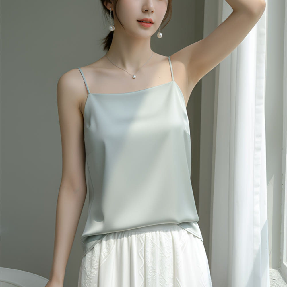 아브라 실크 일자끈나시 새틴 정장 이너 슬리브리스 스퀘어넥 티