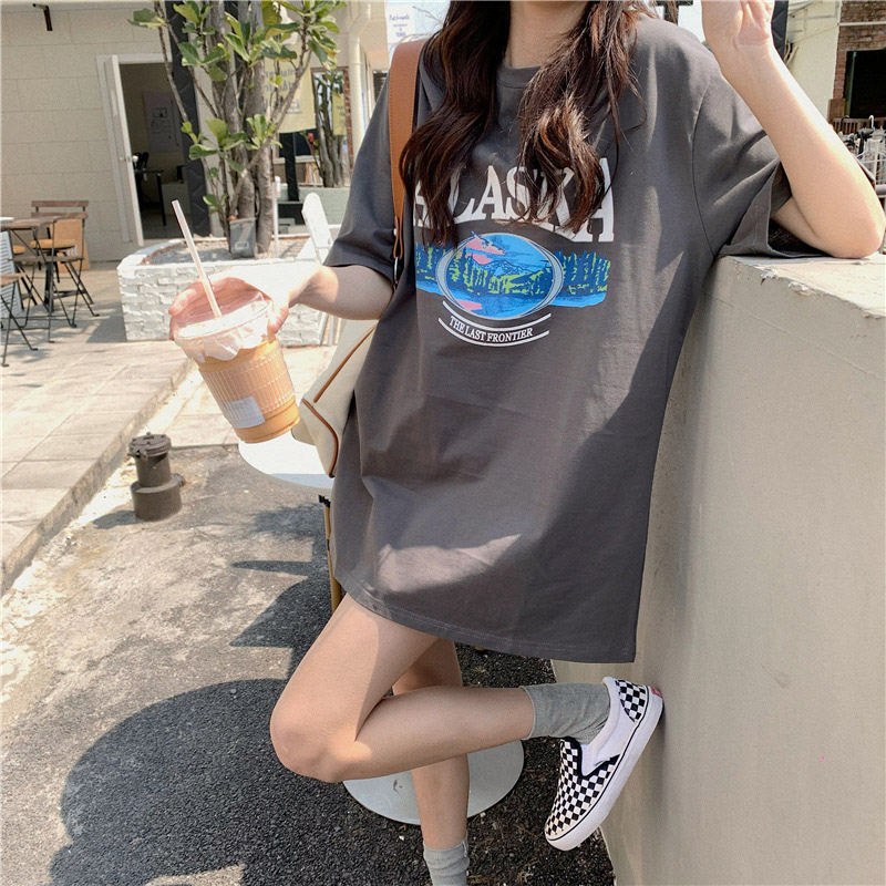 영문레터링 오버핏 캐주얼 학생 활용도굿 반팔 티셔츠LACH4343627 - 상품 이미지