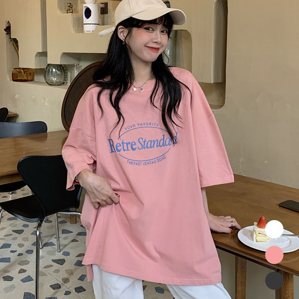 여성 오버핏 캐주얼 영문레터링 나그랑 반팔 티셔츠LACH4998448 - 상품 이미지