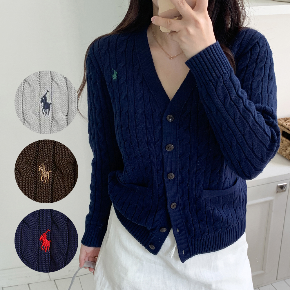 폴로 랄프로렌 가디건 보이즈 브이넥 꽈배기 니트 323-950765