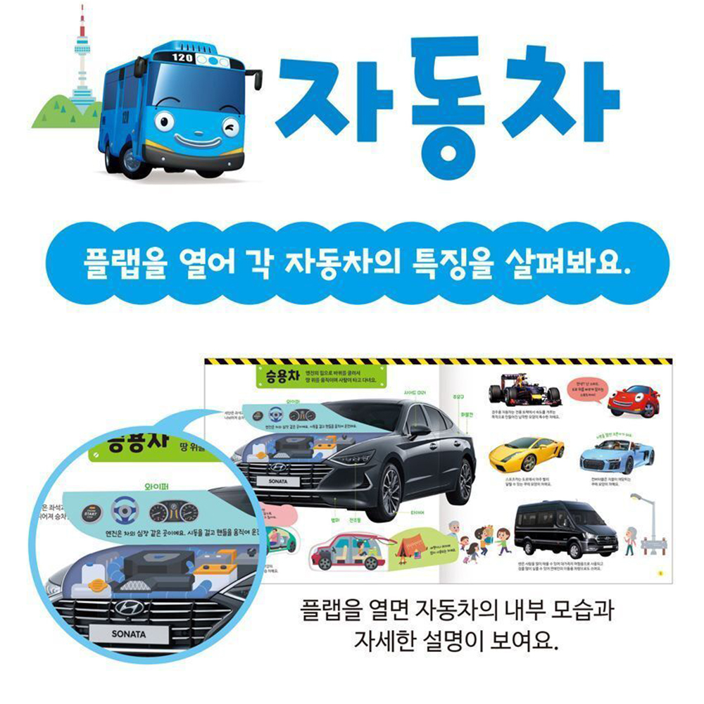 꼬마버스 타요 띠띠뽀 탈것 백과 자동차 기차 양면책 스티커 세트 유아 캐릭터 어린이날 선물 - 상세 이미지 4