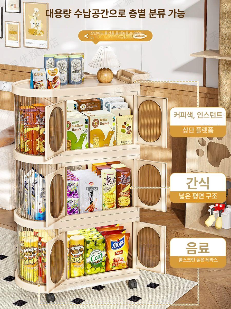 이동식 트롤리 여닫이 PP 소재 라운드형 기저귀 정리함 아기용품 수납 서랍형 선반 투명 [2단 투명] - 상세 이미지 4