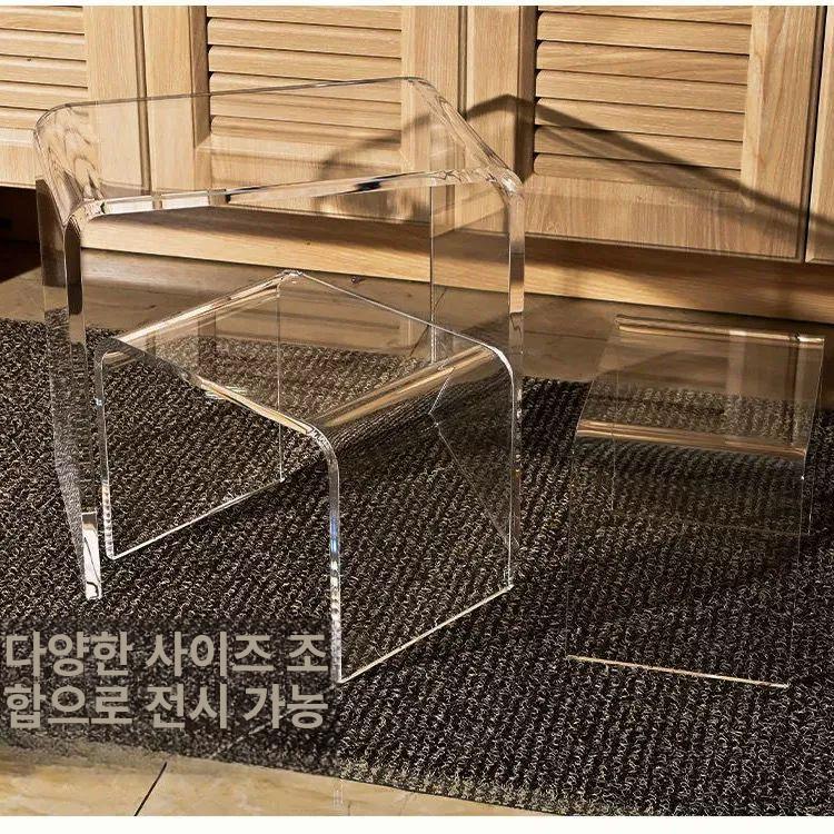 사무실 미니 오렌지 소형 아크릴 투명 거실 탁자 나무 플라스틱 책상 발받침대 현관 - 상세 이미지 2