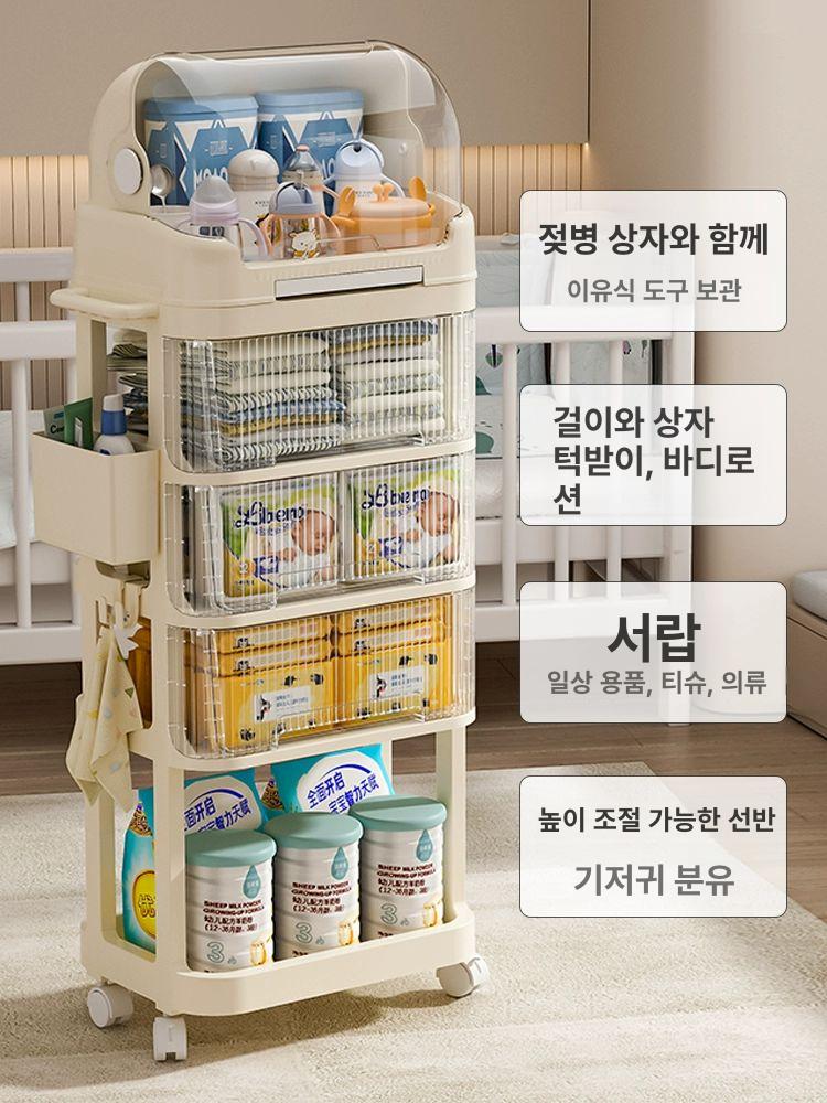 아기용품정리함 트롤리 선반 신생아 기저귀함 수납장 4단 크림옐로우 이동식 바퀴형 안전한 2칸 1단 1단 선반 1 세트 1x1 - 상세 이미지 4