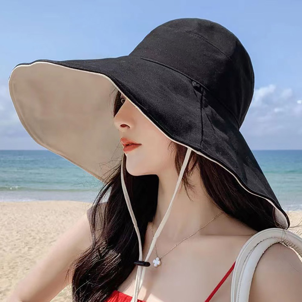 양면벙거지모자 와이드버킷햇 접이식 창넓은여자 물놀이 - 상품 이미지