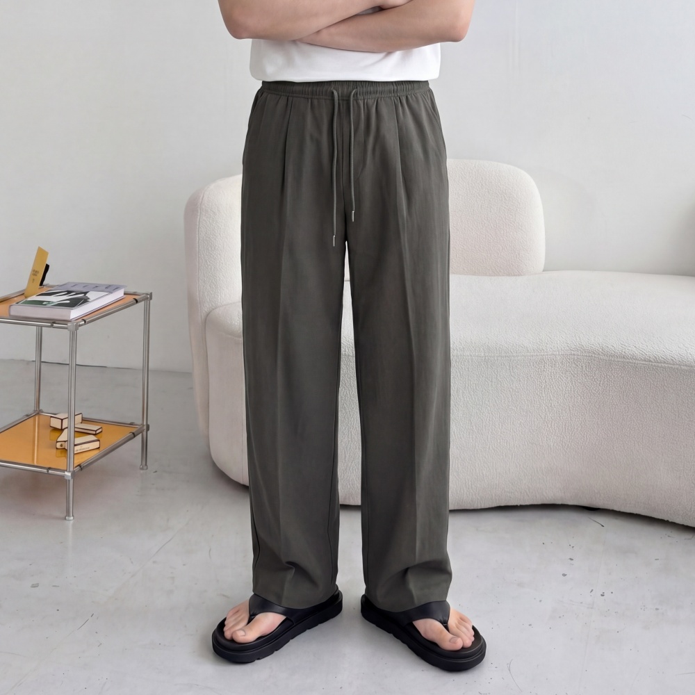 와이드 린넨 더블핀턱 남자여름긴바지 편한 밴딩 통바지 이미지 6