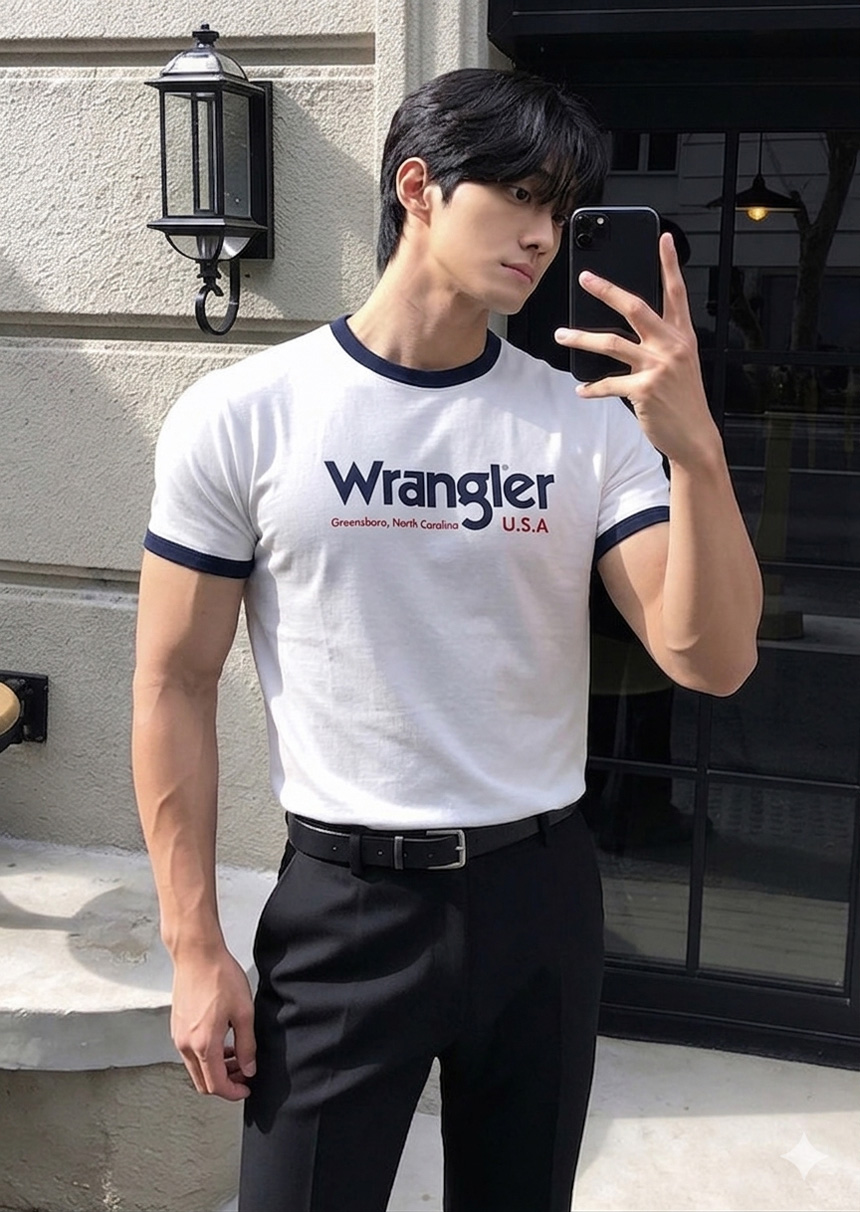 남자 머슬핏 배색 링거 코튼 반팔 티셔츠 - 상세 이미지 3