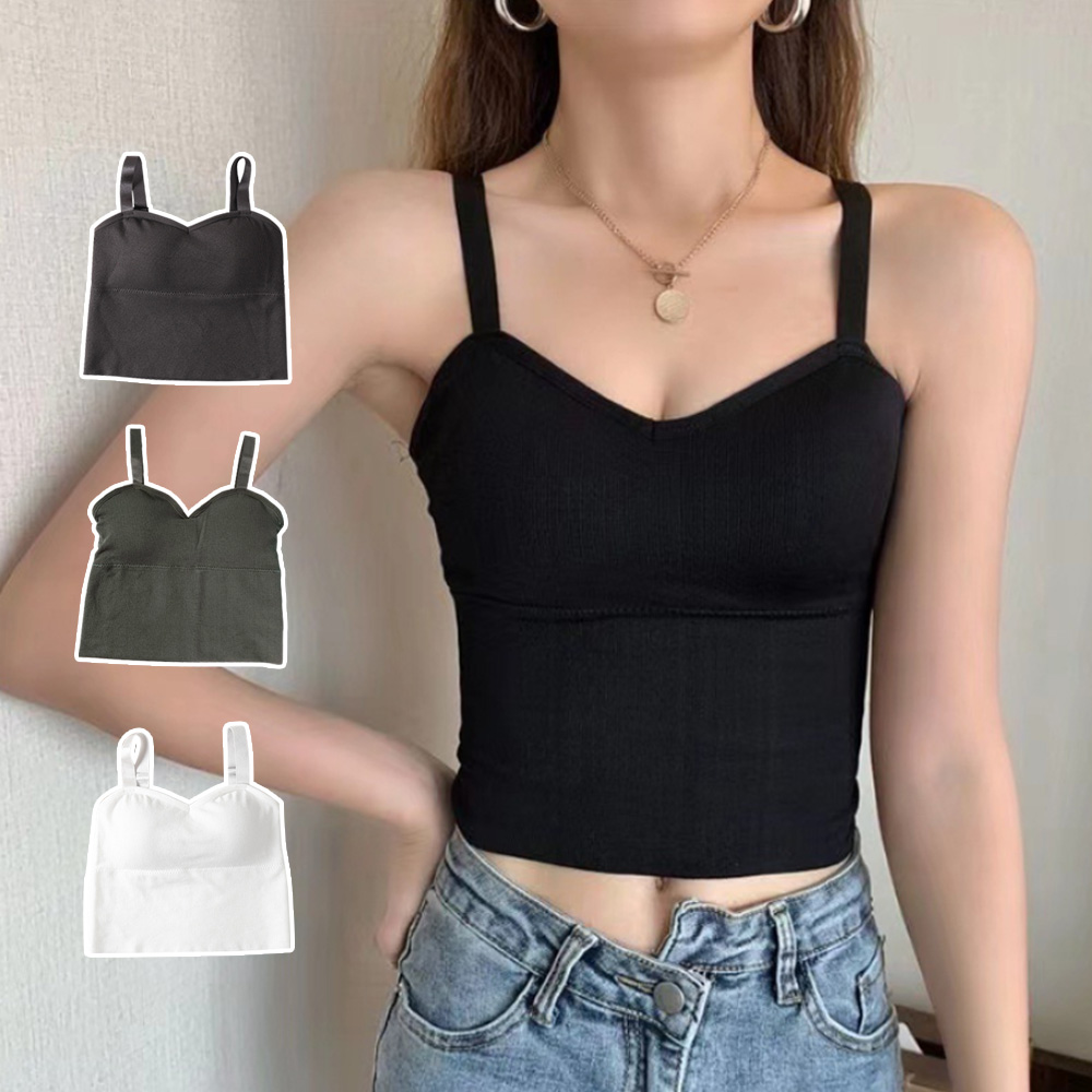 캡내장 슬림 브라티 골지 크롭 데일리 끈 나시 LACH4837352 - 상품 이미지