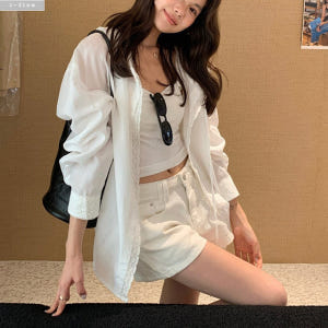 모무 후드 레이스자수 루즈핏 버튼 가디건 1col 봄 여름 시스루 셔츠 ... 착용 후기 | 사이즈/핏 총정리 - 상품 이미지 3