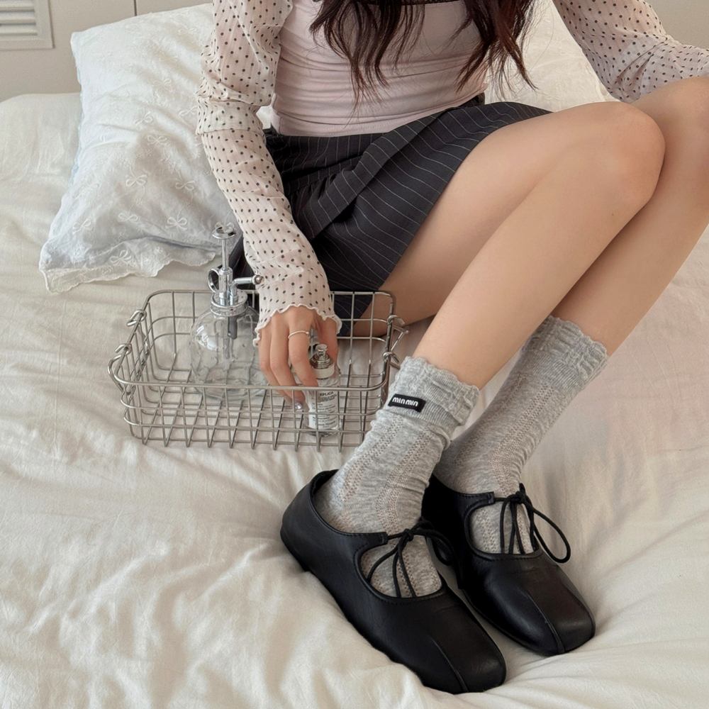 여자 러블리 중목 면양말 프릴 4종컬러세트 펀칭 라벨 이미지 4