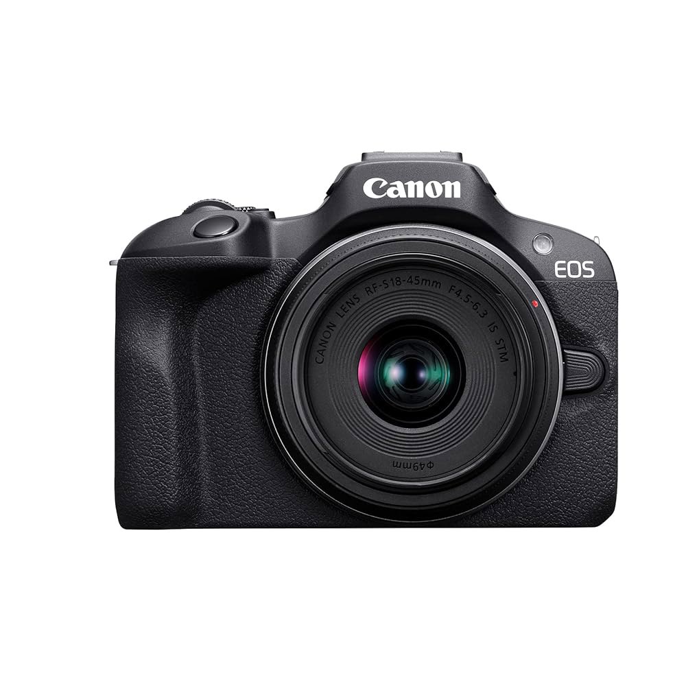 캐논 EOS R100 미러리스 카메라 RF-S18-45mm F4.5-6.3은 STM 렌즈 키트, 2410 메가픽셀 CMOS(APS-C) 센서, 4K 비디오, RF 마운트, 블랙 - 상품 이미지