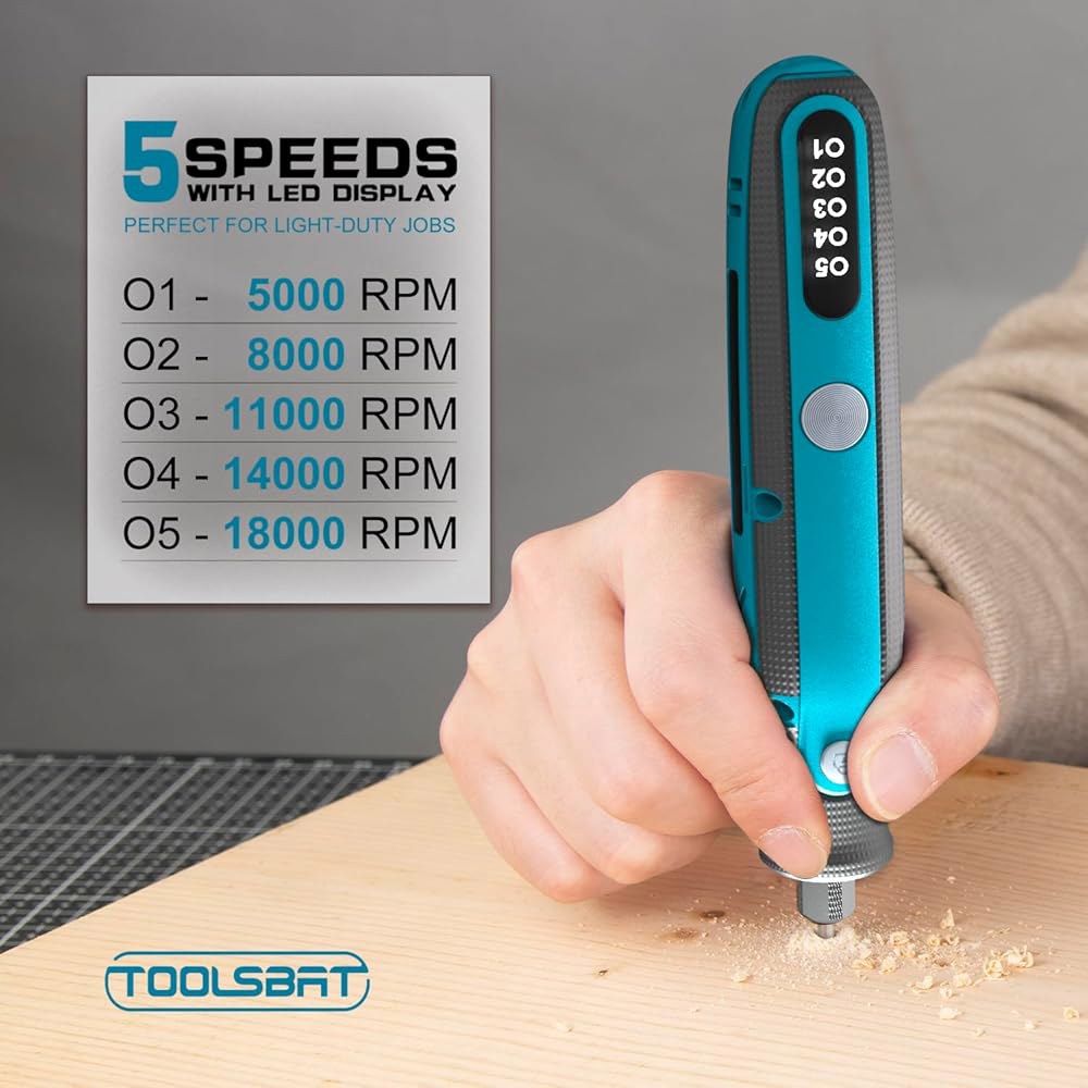 TOOLSBAT 무선 로터리 툴 키트 - 84개의 액세서리가 포함된 5단 파워 툴, 4V 충전식 LED 스크린 디스플레이, 연마 드릴 커팅 수제/DIY 크리에이션용 박스 - 상세 이미지 3