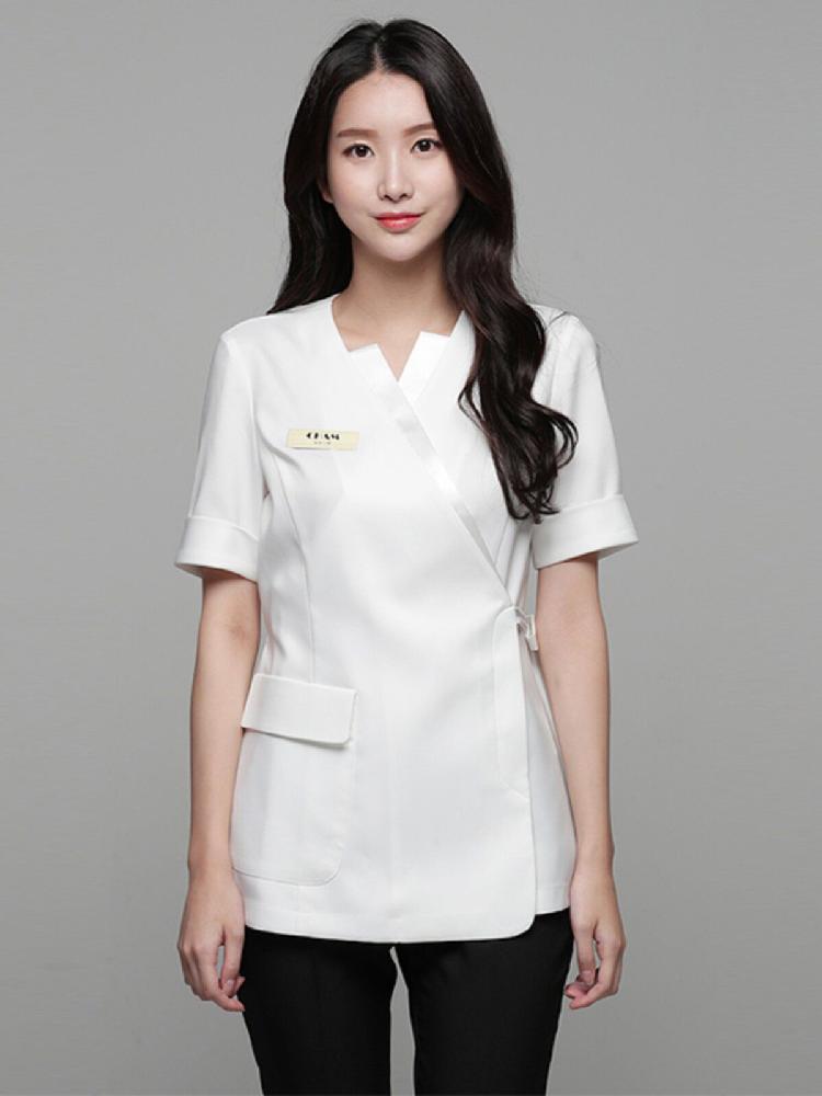 에스테틱 유니폼 여성 미용사 작업복 직원 근무복 상하 1991 블랙 반팔 (싱글 탑) S - 상세 이미지 3