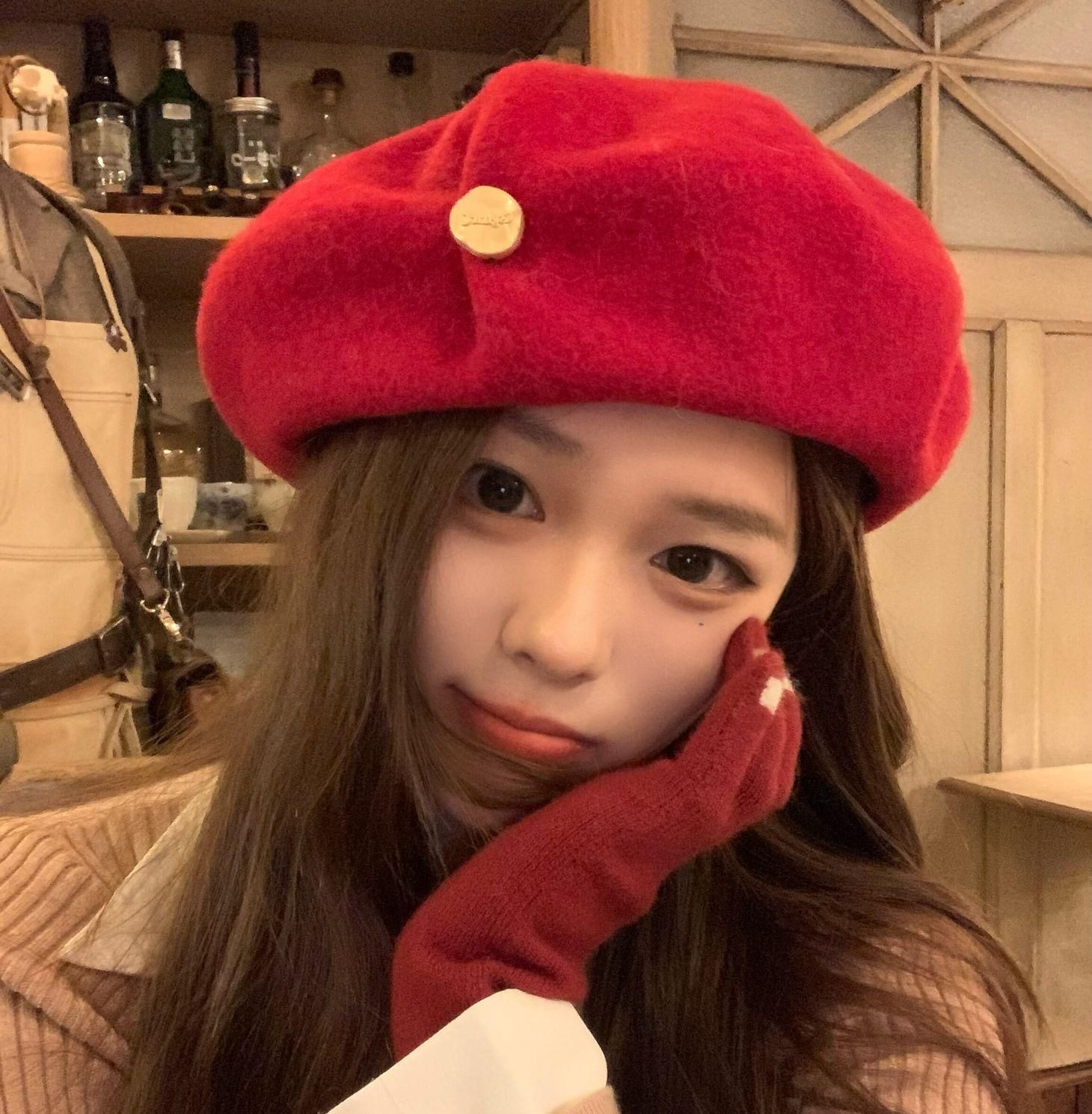 베레모 겨울 울 금장 로고 핀턱 화가모자 - 상품 이미지