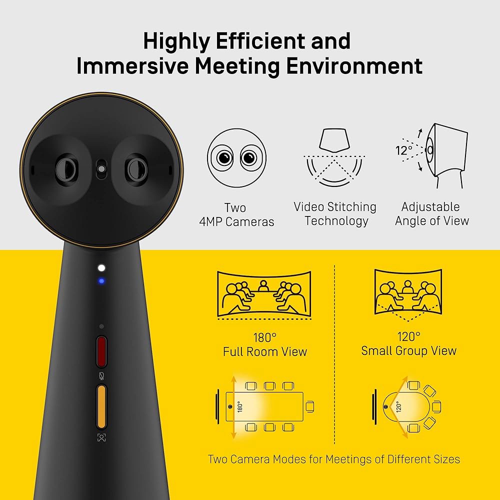 IPEVO 토템 180 4K 비디오 컨퍼런스 카메라, 180 및 120 뷰, 프리미엄 웹캠, 풀룸 커버리지, AI 오토 프레임, 노이즈 감소 마이크, 플러그 앤 플레이 USB-C, - 상세 이미지 3