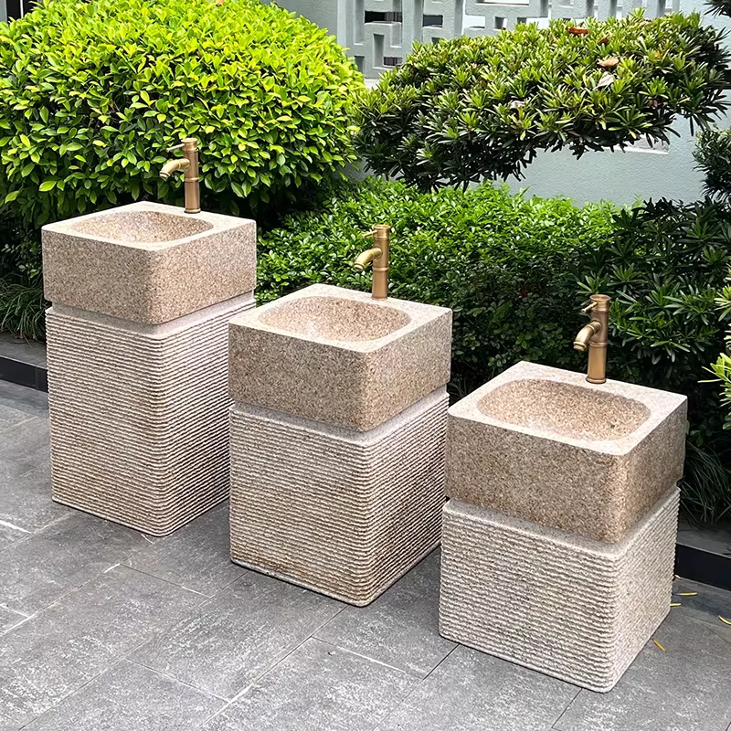 돌세면대 석재음수대 원예 공공장소 연못 돌기둥 입식 43cm 세트 - 상세 이미지 5