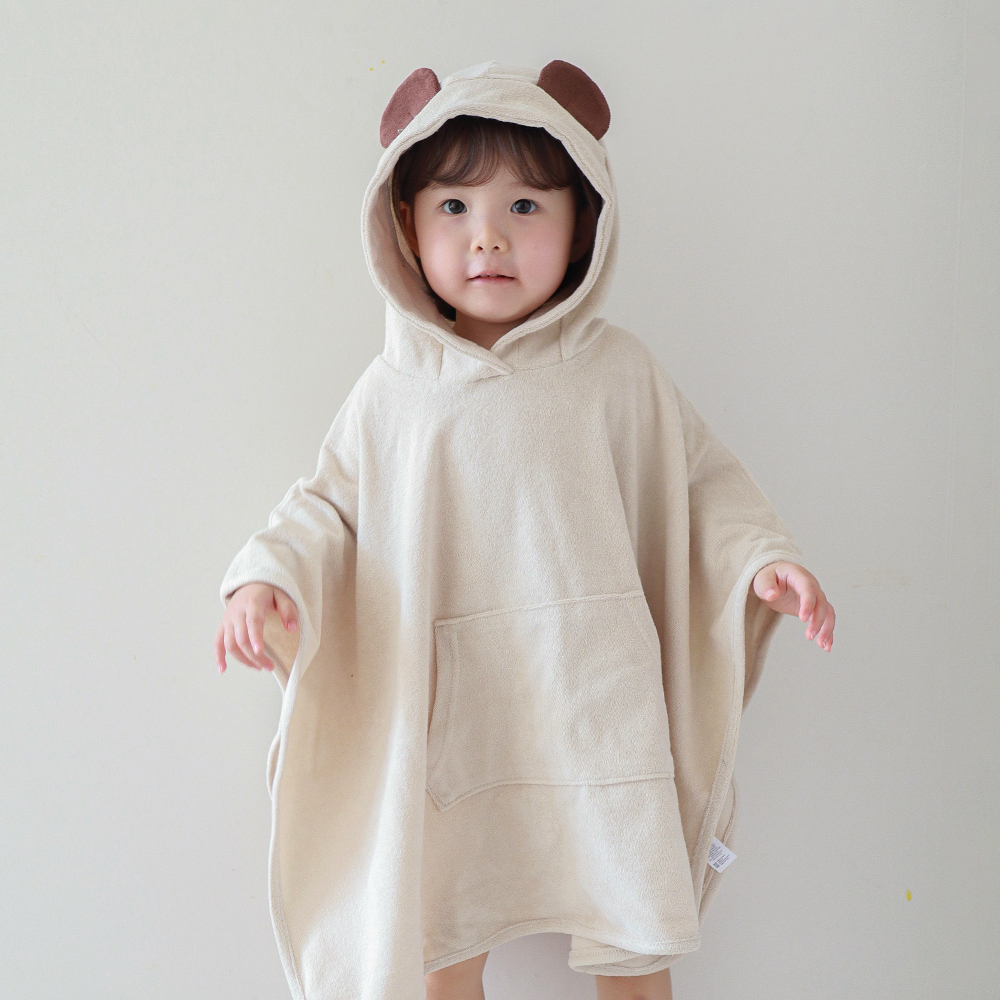 이키 순한 유아 아기 목욕 샤워 가운 포켓 밤부 타올 곰 이미지 8