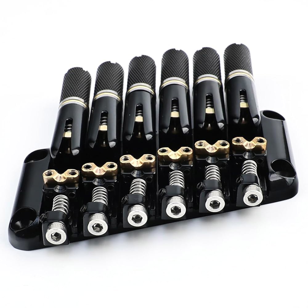 OVSAL 팬드프레트 6 스트링 헤드리스 기타 브리지 10.5mm 고정 - 브라스 새들 아연 합금 판, 쉬운 설치/조정, 대부분의 전기 블랙에 맞습니다 - 상세 이미지 3