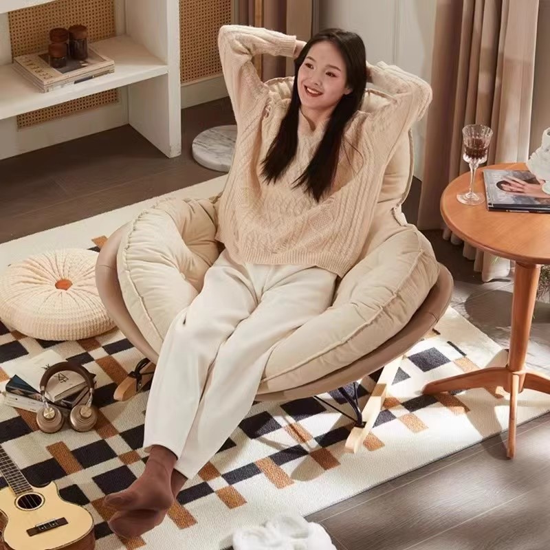 2인 흔들의자 인체공학적 달팽이형 디자인 벨벳 패브릭 와이드 좌석 고무나무 원목 그린 테크 패브릭 + 벨벳 + 사각 발받침 - 상세 이미지 4