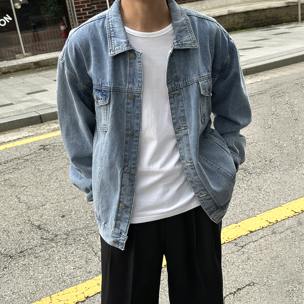 남자 청자켓 봄 가을 오버핏 연청 흑청 트러커재킷 - 상품 이미지