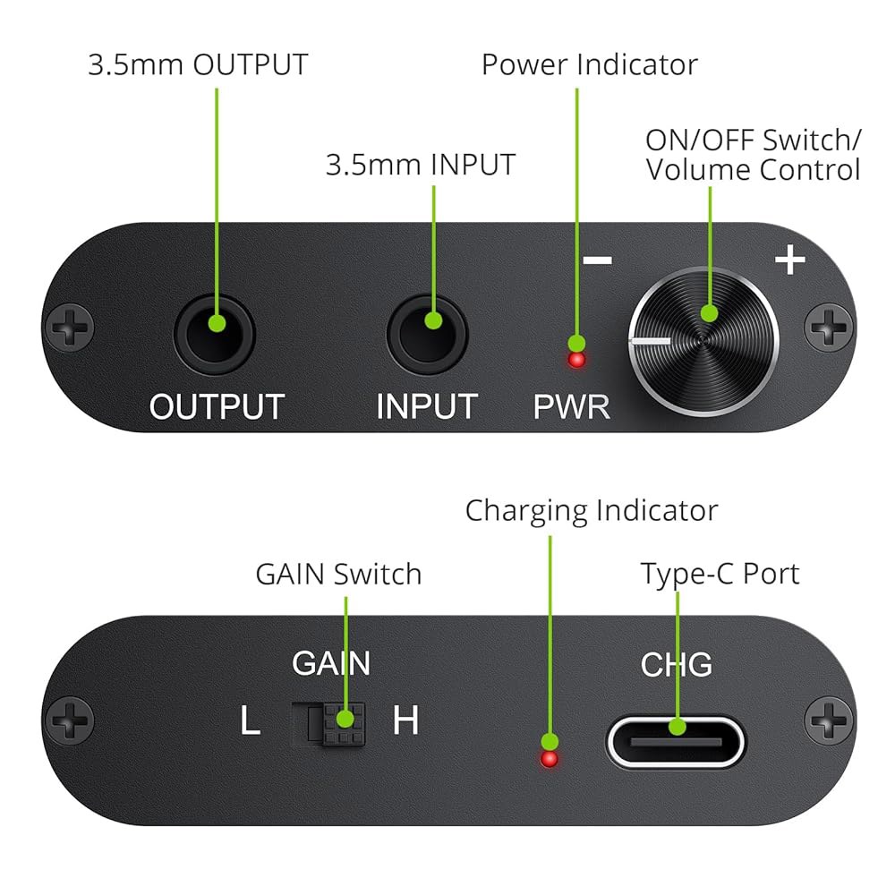 LiNKFOR 프로페셔널 16-300 헤드폰 앰프 휴대용 볼륨 충전식 3.5mm 잭 및 MP3 MP4 휴대폰 컴퓨터용 게인 스위치 포함 데스크탑 - 상세 이미지 2