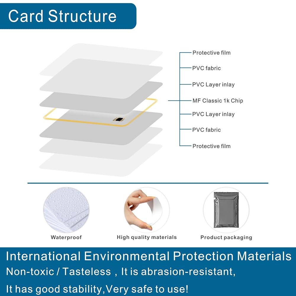 200pcs MF 클래식 1K 13.56mhz RFID 카드 ISO 14443A 태그 s50 1k 접근 제어용 프린팅 가능한 빈 카드, 호텔 키 캐드 100pcs - 상세 이미지 3