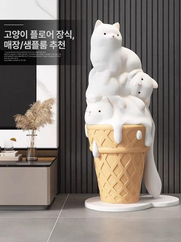 고양이 아이스크림 모형 귀여운 FRP 수지 고양이 쌓기 대형 조형물 높이 70cm 디저트 커피 - 상세 이미지 2