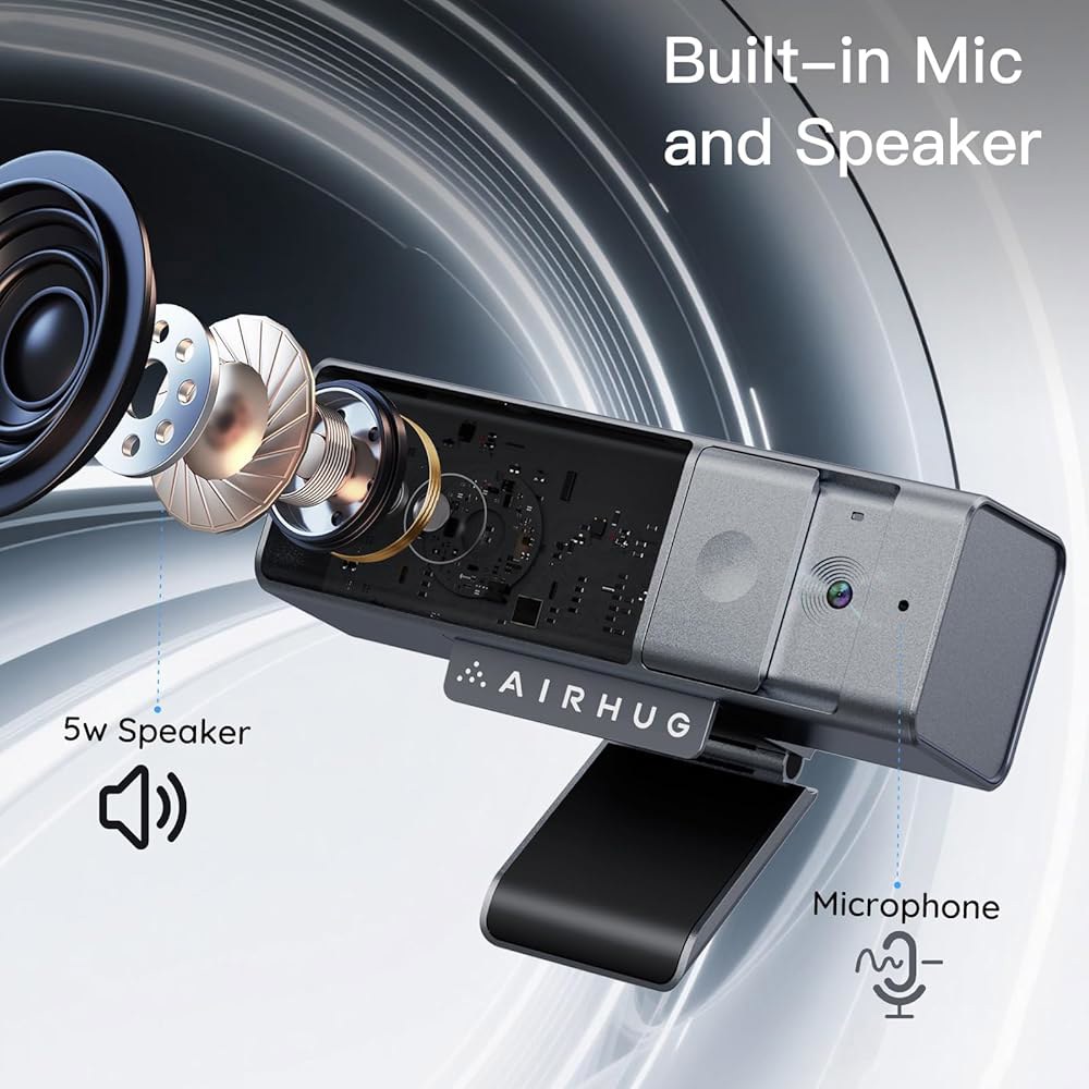AIRHUG 3 in 1 1080P 웹캠(마이크 및 스피커 포함), 회의용 USB 카메라/온라인 클래스/게임 라이브, 내장 프라이버시 커버 - 상세 이미지 2