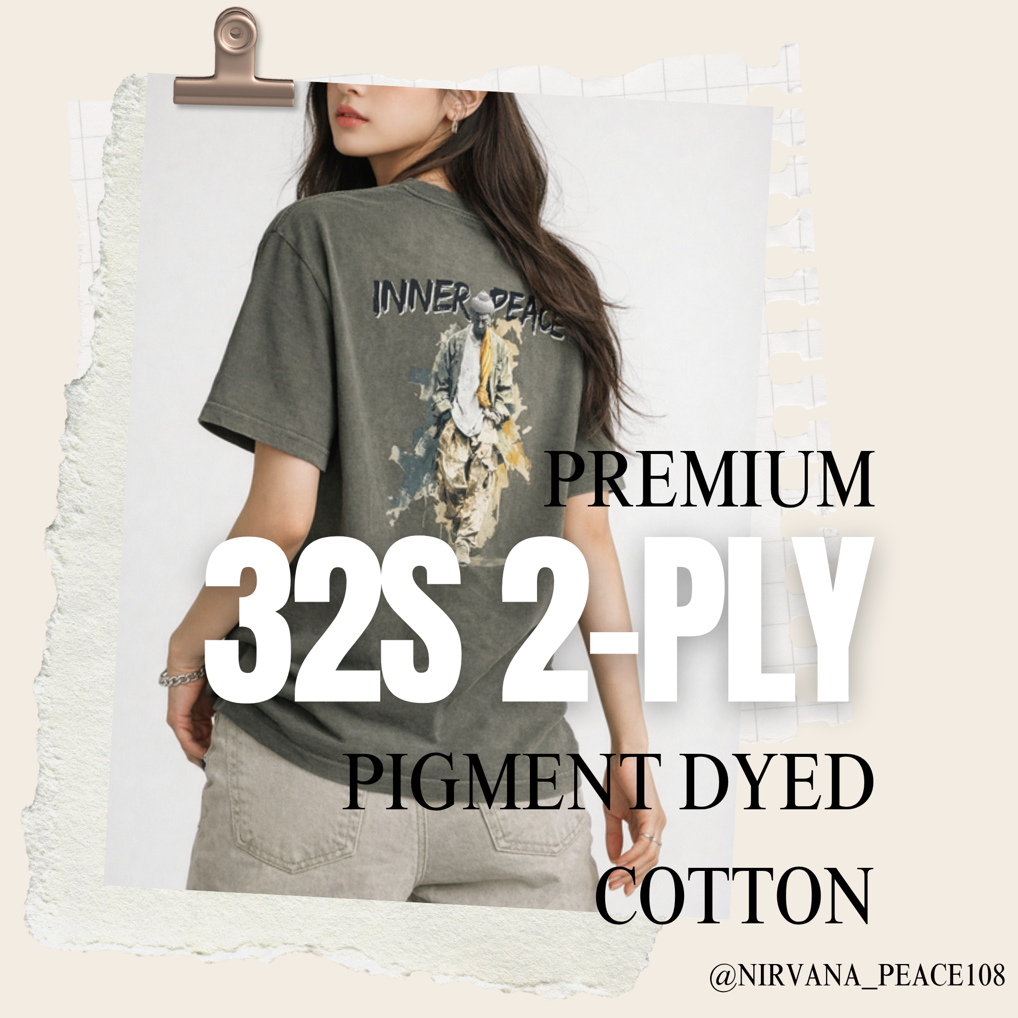이너피스 도시부처 피그먼트 면 티셔츠 반팔티 불교박람회 카키, L 이미지 2