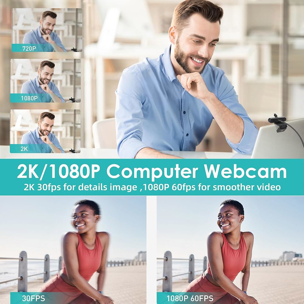 Saylas 2K 웹캠(마이크 포함), 78 FOV FHD PC 카메라(2K / 30fps, 1080P 60fps), 프라이버시 커버, 플러그 앤 플레이 USB 웹캠, 오토포커스, - 상세 이미지 2