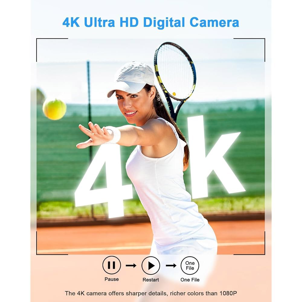 4K 디지털 카메라, 64MP 자동 초점 및 촬영 카메라(전면 후면 플래시, 16배 줌, 32GB 카드, 배터리 2개, 청소년 초보자를 위한 컴팩트 브이로그 카메라) Black - 상세 이미지 3