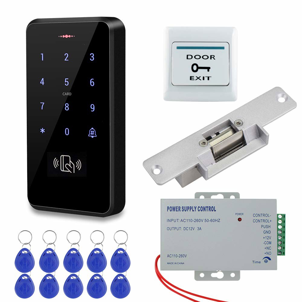 HFeng RFID 출입 통제 시스템 키트 야외 IP68 방수 키패드 + NC 고장 안전 전기 스트라이크 잠금 장치 DC12V 전원 공급 10pcs 125KHz EM4100 키포브 - 상품 이미지