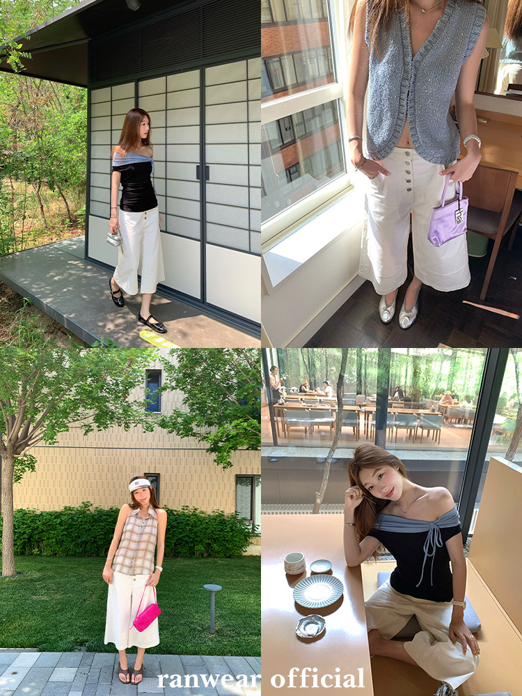 Ranwear 와이드팬츠 버뮤다 레그 데님 여성바지 카프리팬츠 - 상세 이미지 4