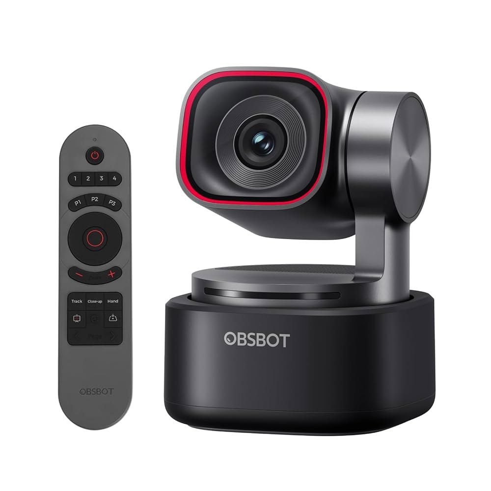 OBSBOT Tiny 3 AI 기반 공간 오디오 4K PTZ 웹캠, 트라이 마이크 트래킹 2.0 음성 제어 제스처 1 / 1.28 센서 스트리밍 카메라로 Zoom 미팅 콘텐츠 제작 - 상품 이미지