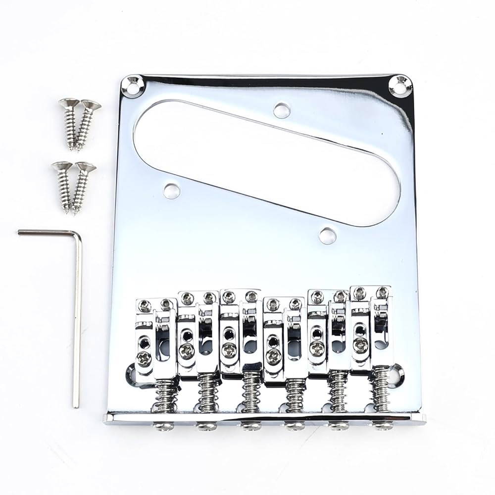 OVSAL 10.8mm 12현 텔레캐스터 기타 교체 부품용 고정 하드테일 브리지 - 아연 합금 새들 스테인리스 스틸 베이스플레이트 (크롬) Black - 상품 이미지