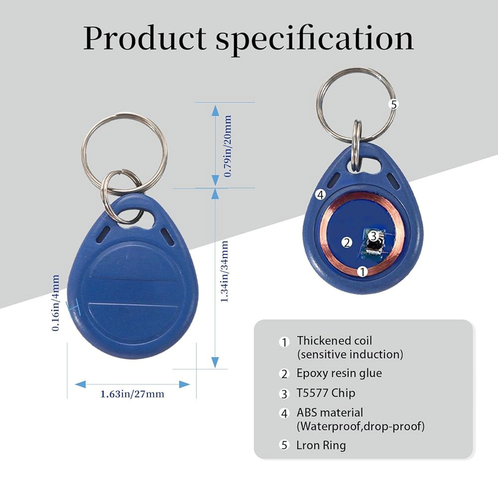 20Pcs T5577 쓰기 가능 RFID 카드 재작성 125kHz 빈 키 포브 블루 비접촉식 근접 1386 1326 H10301 형식 리더 라이터 및 접근 제어 시스템과 호환됨 - 상세 이미지 2