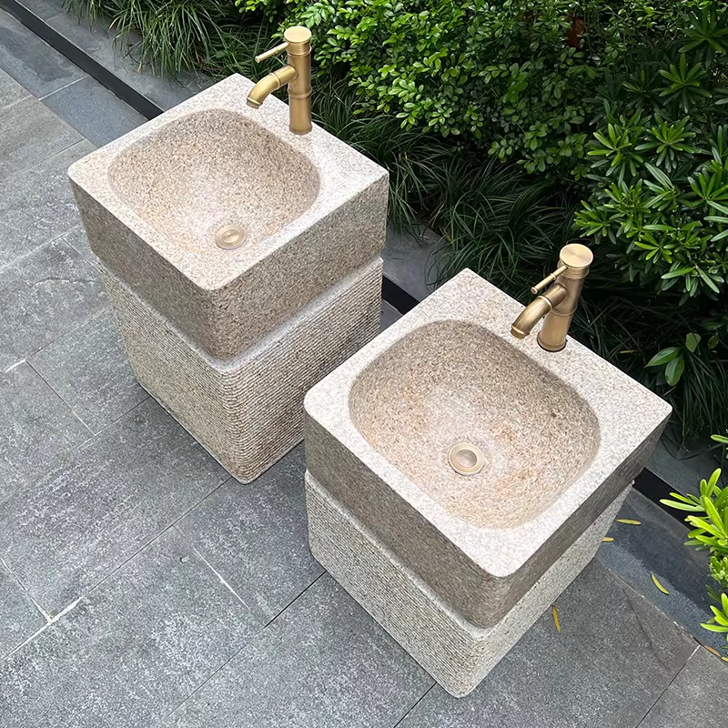 돌세면대 석재음수대 원예 공공장소 연못 돌기둥 입식 43cm 세트 - 상세 이미지 4