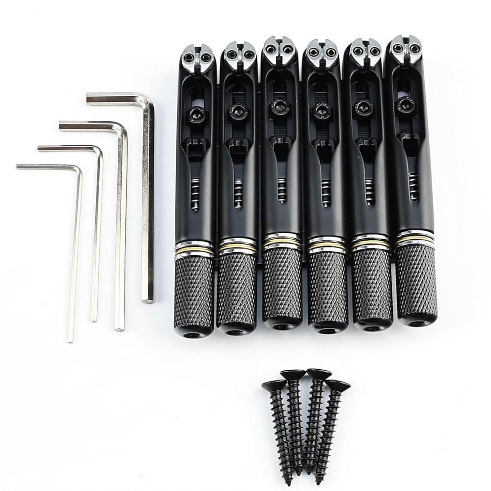 OVSAL 10.5mm 아연 합금 헤드리스 기타 브리지 6현 고정 - CNC 기계식 설치 및 주요 모델(올블랙)과 호환되는 조정 가능 Standard-6 String Black - 상품 이미지